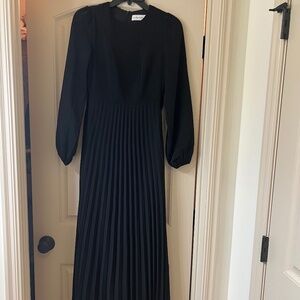 Veiled Collection Pleated Balloon Sleeve Maxi Dress in Black